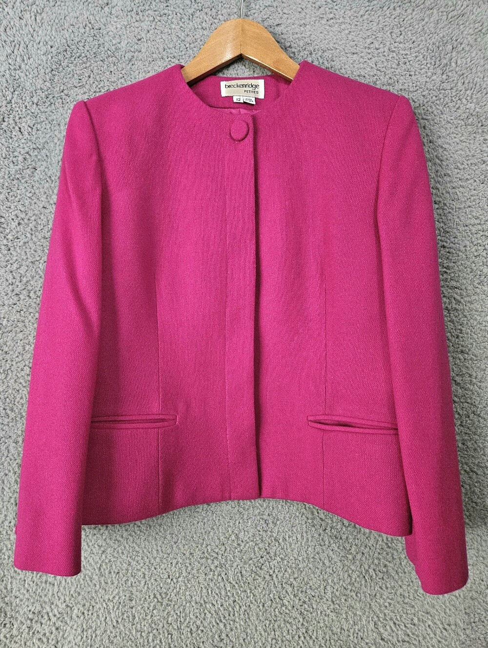 Vintage Fuchsia Hot Pink Wool Blazer 12P Breckenridge Petites Statement Jacket